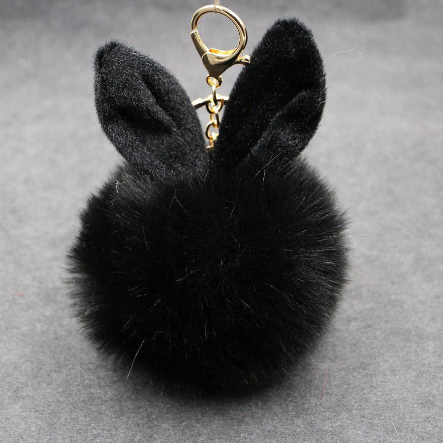 Alloy Imitation Rabbit Hair Rabbit Ear Hair Ball Pom Pom  Keychain MIC-Zuge006