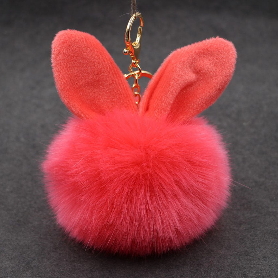 Alloy Imitation Rabbit Hair Rabbit Ear Hair Ball Pom Pom  Keychain MIC-Zuge006