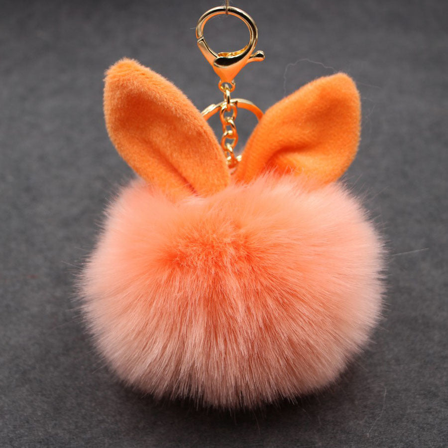 Alloy Imitation Rabbit Hair Rabbit Ear Hair Ball Pom Pom  Keychain MIC-Zuge006