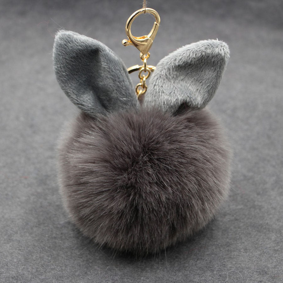 Alloy Imitation Rabbit Hair Rabbit Ear Hair Ball Pom Pom  Keychain MIC-Zuge006