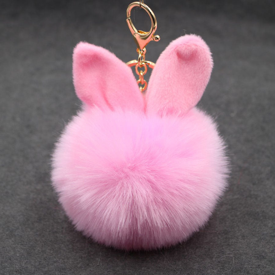 Alloy Imitation Rabbit Hair Rabbit Ear Hair Ball Pom Pom  Keychain MIC-Zuge006