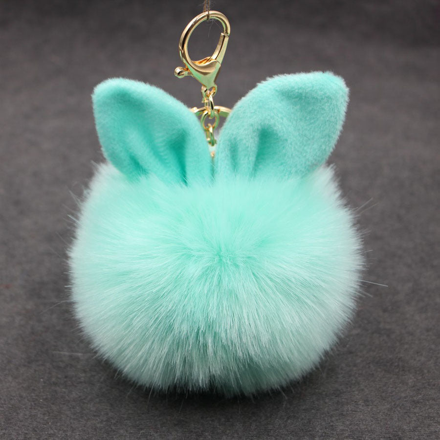 Alloy Imitation Rabbit Hair Rabbit Ear Hair Ball Pom Pom  Keychain MIC-Zuge006