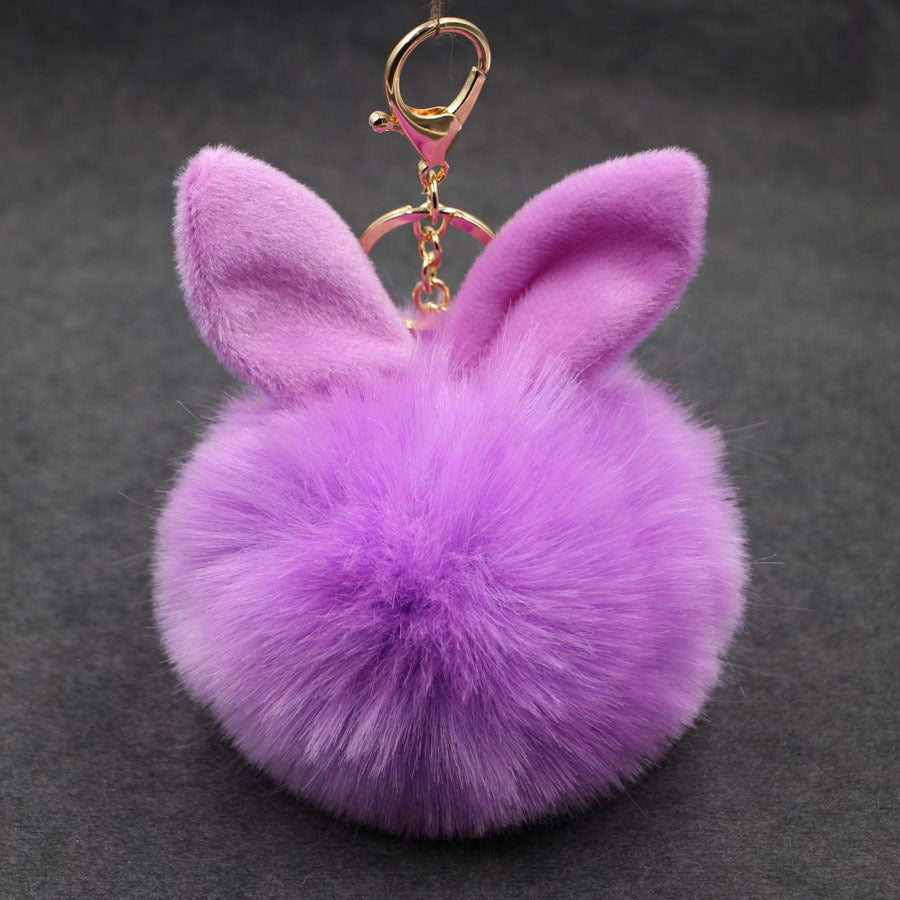 Alloy Imitation Rabbit Hair Rabbit Ear Hair Ball Pom Pom  Keychain MIC-Zuge006