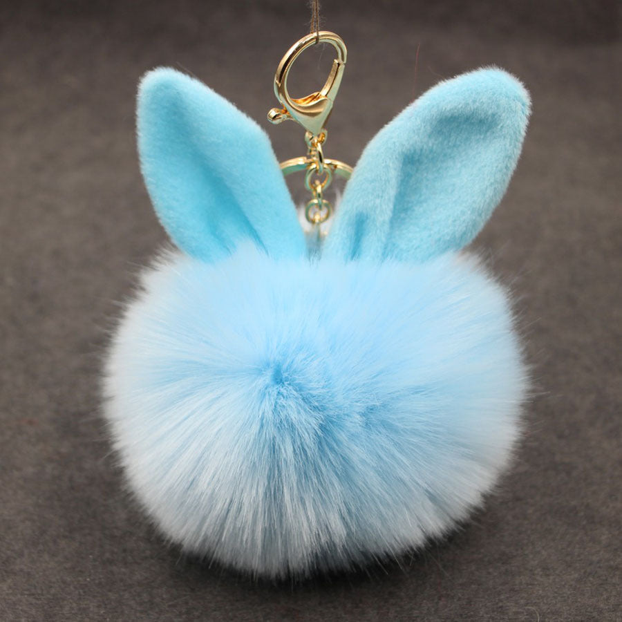 Alloy Imitation Rabbit Hair Rabbit Ear Hair Ball Pom Pom  Keychain MIC-Zuge006