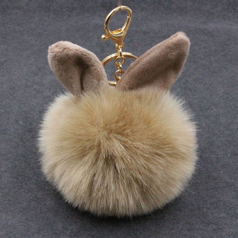 Alloy Imitation Rabbit Hair Rabbit Ear Hair Ball Pom Pom  Keychain MIC-Zuge006