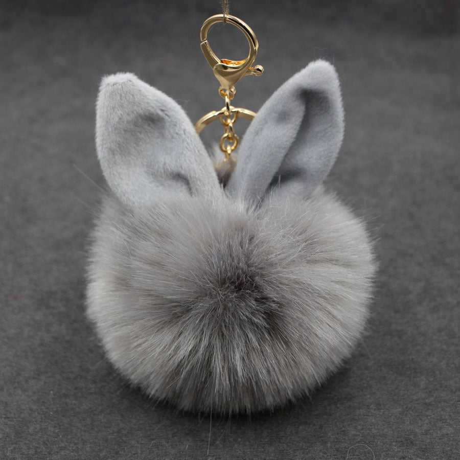 Alloy Imitation Rabbit Hair Rabbit Ear Hair Ball Pom Pom  Keychain MIC-Zuge006