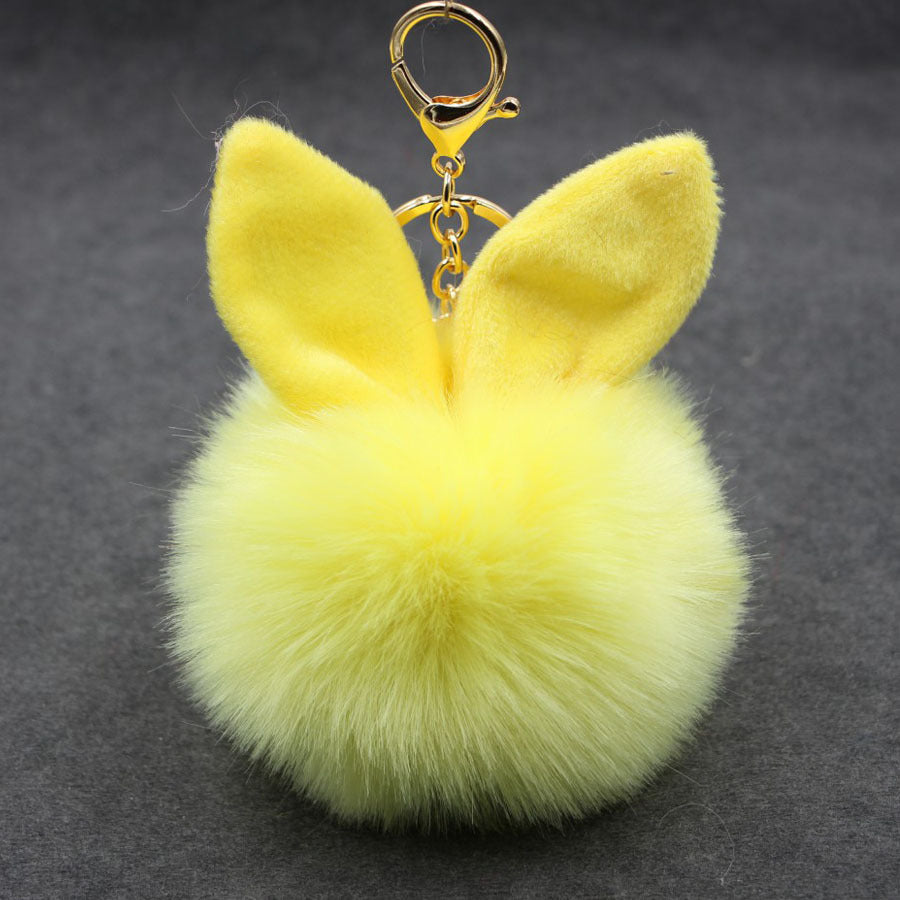 Alloy Imitation Rabbit Hair Rabbit Ear Hair Ball Pom Pom  Keychain MIC-Zuge006