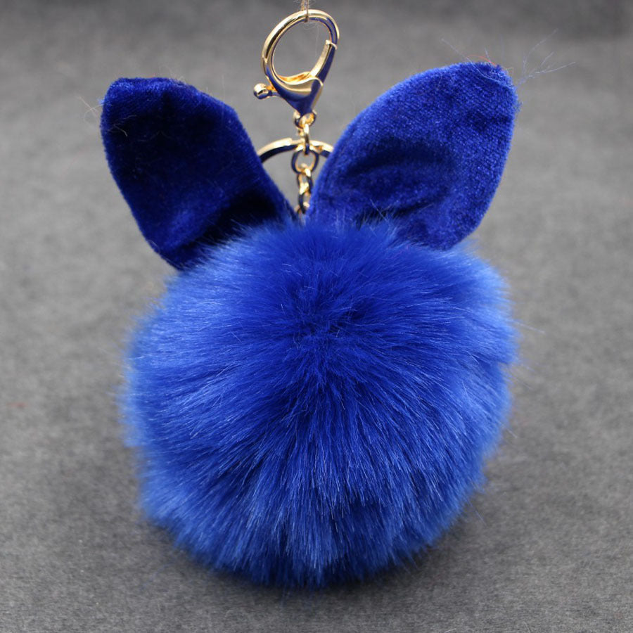 Alloy Imitation Rabbit Hair Rabbit Ear Hair Ball Pom Pom  Keychain MIC-Zuge006