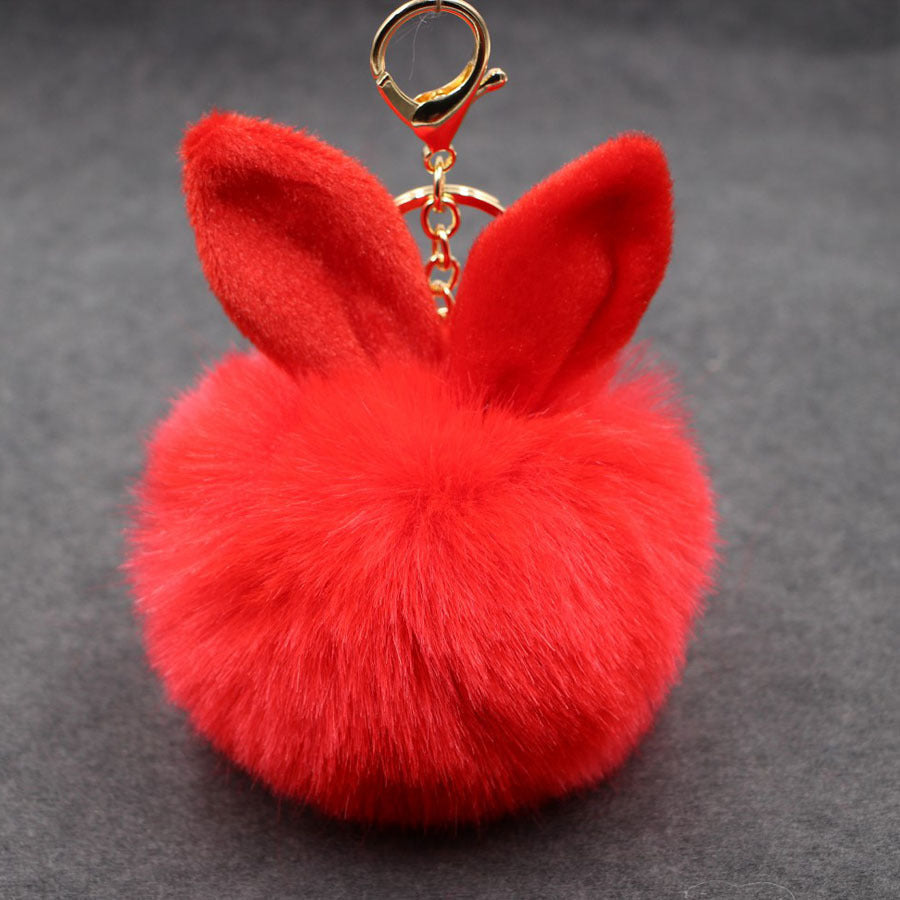 Alloy Imitation Rabbit Hair Rabbit Ear Hair Ball Pom Pom  Keychain MIC-Zuge006