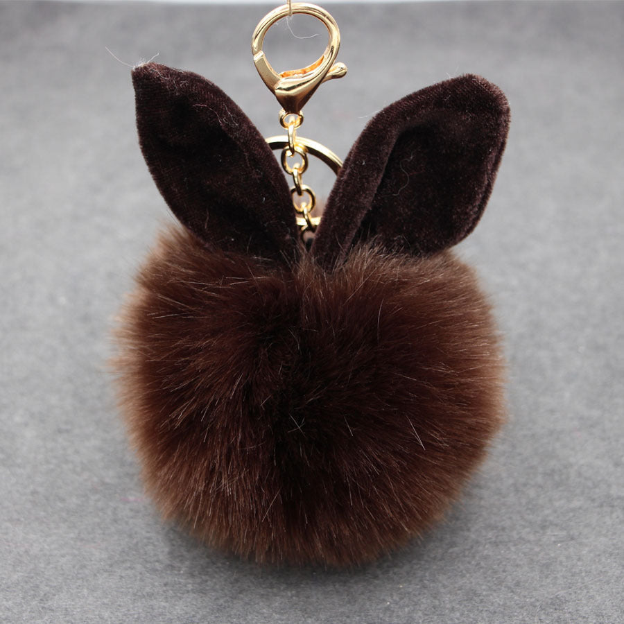 Alloy Imitation Rabbit Hair Rabbit Ear Hair Ball Pom Pom  Keychain MIC-Zuge006