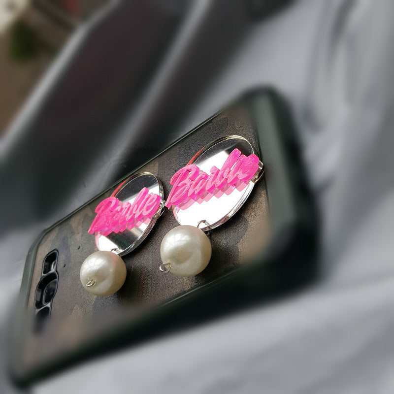 Acrylic Mirror Round Pearl Earrings MIC-NingD055