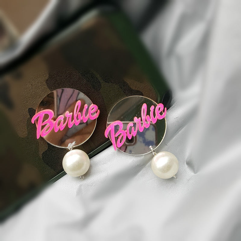 Acrylic Mirror Round Pearl Earrings MIC-NingD055