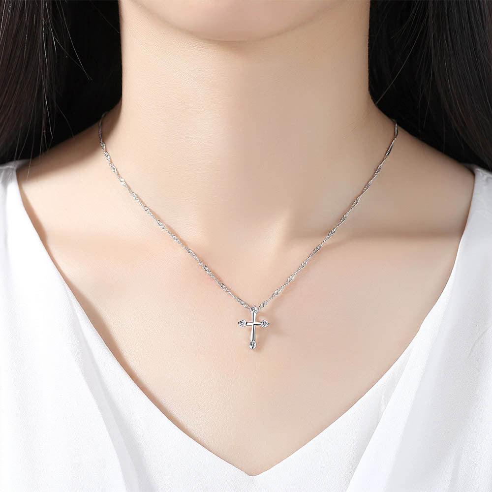 Alloy round zirconium cross necklace (Minimo de Compra 2)  MYA-WeiL005