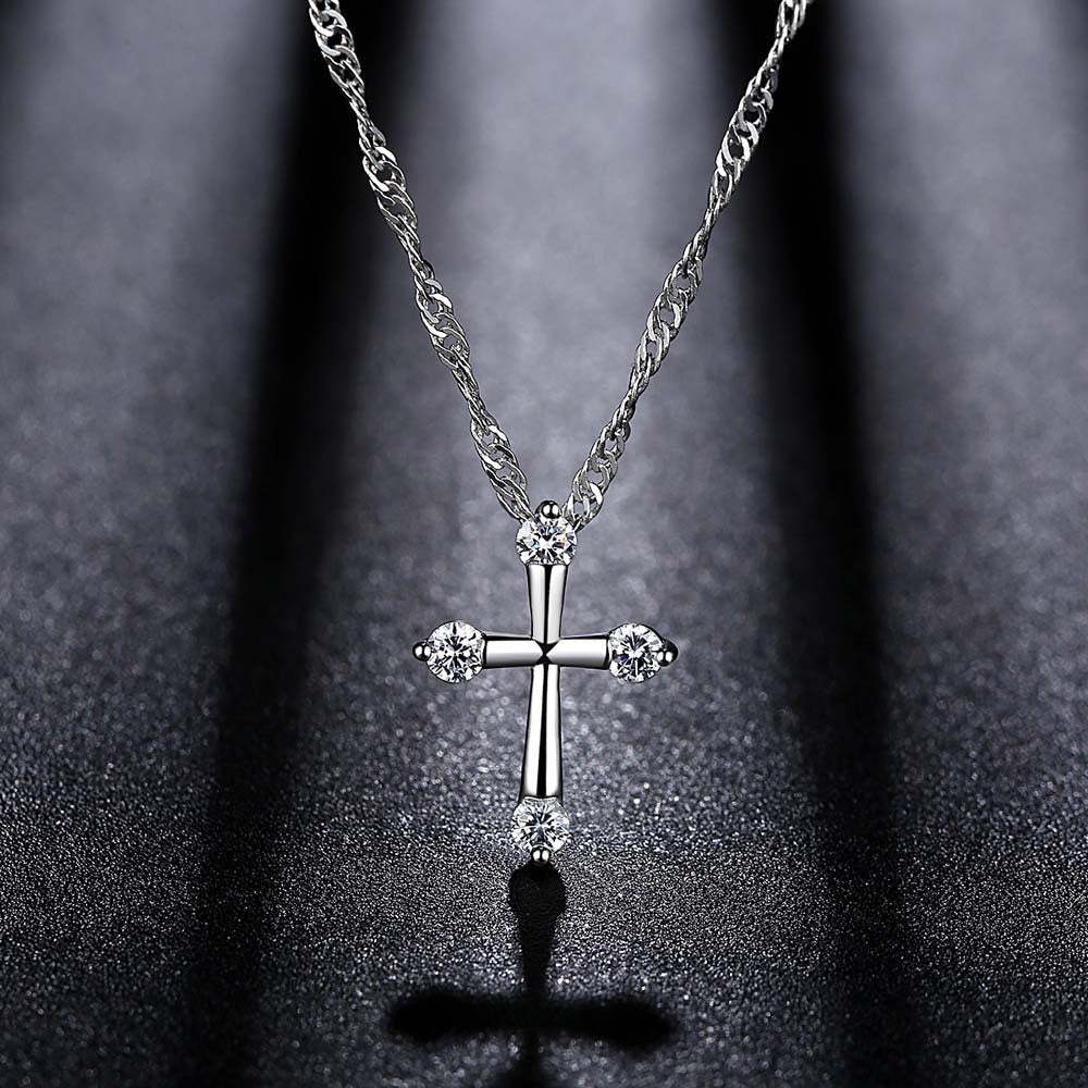 Alloy round zirconium cross necklace (Minimo de Compra 2)  MYA-WeiL005