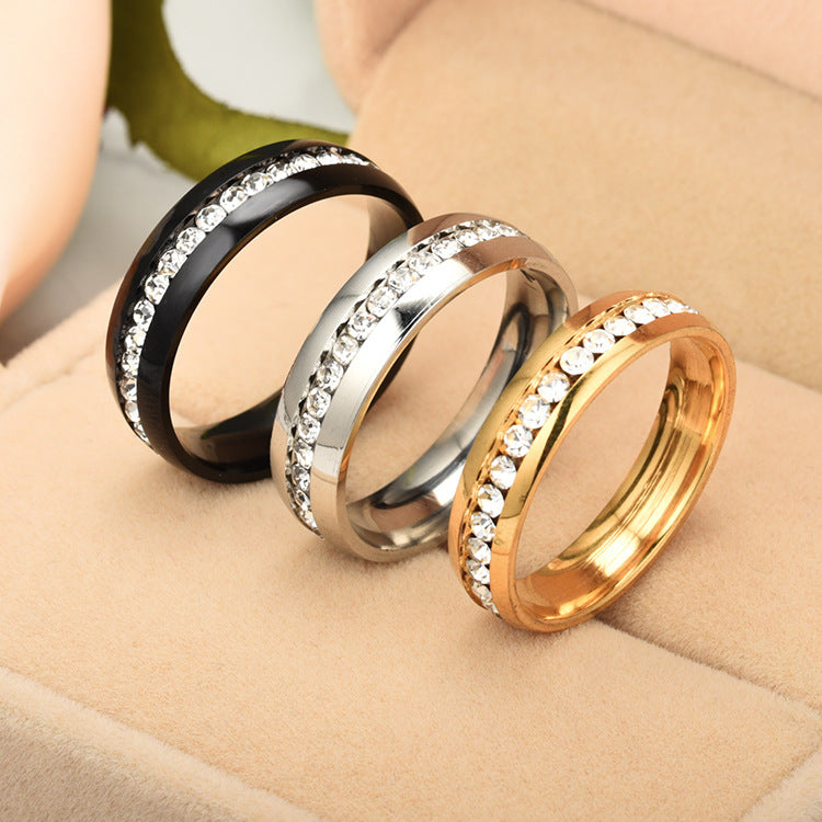 Stainless steel inner and outer arc dotted ring with diamonds MIC-TS019