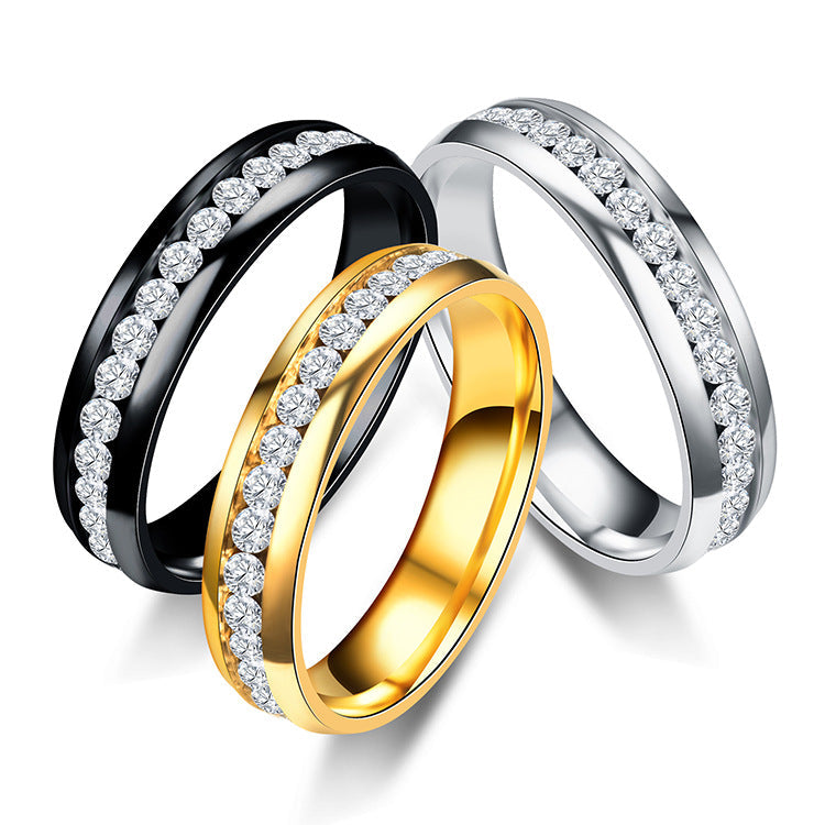 Stainless steel inner and outer arc dotted ring with diamonds MIC-TS019