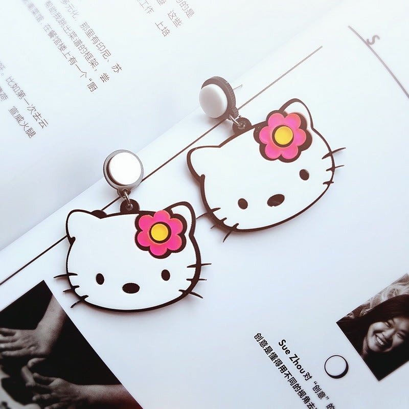 Acrylic Super Cute Flower Cat Earrings MIC-NingD021