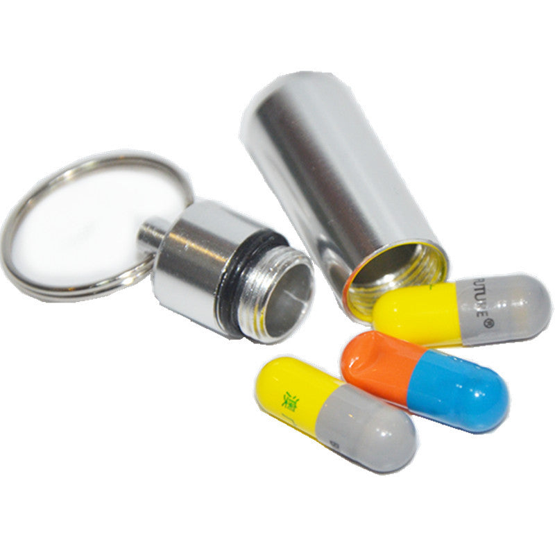 Outdoor Small Round First Aid Aluminum Alloy Pill Bottle Keychain KaBiao001