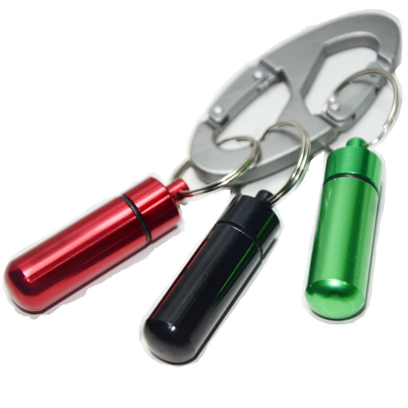 Outdoor Small Round First Aid Aluminum Alloy Pill Bottle Keychain KaBiao001