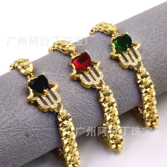 Bracelet Zircon Hand of Fatima Heart Zircon Bracelet Sweet ALD008