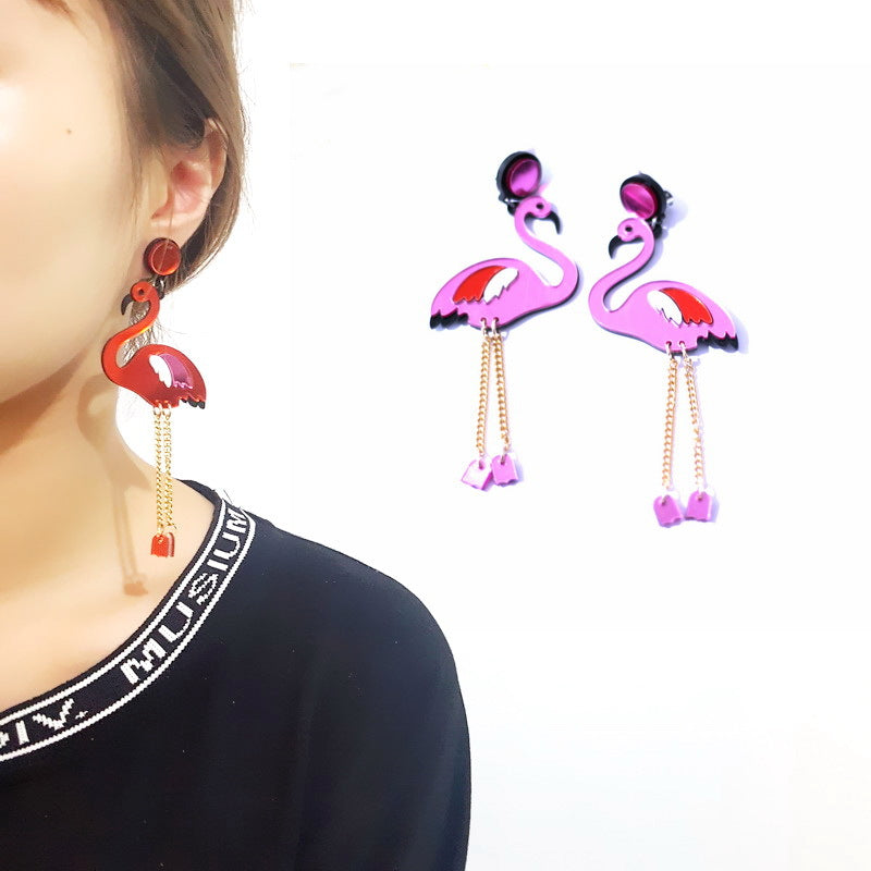 Acrylic Red Flamingo Earrings MYA-NingD050