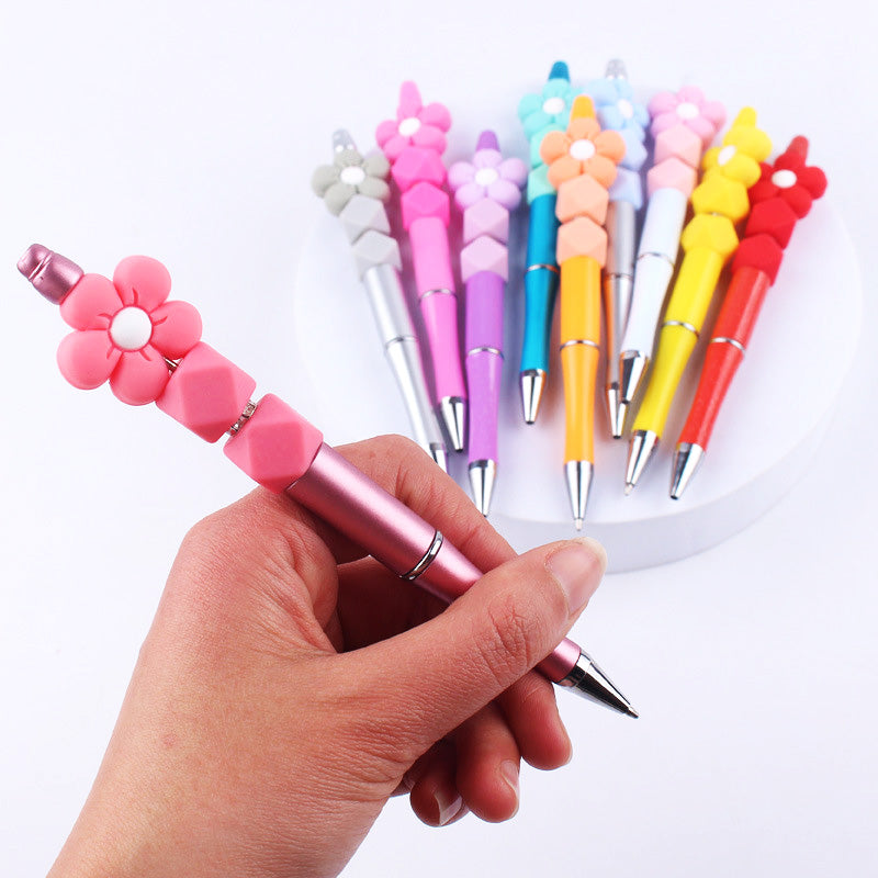 Beadable Pens Handmade Flower Silicone Beaded Ballpoint Pen GuangTian004