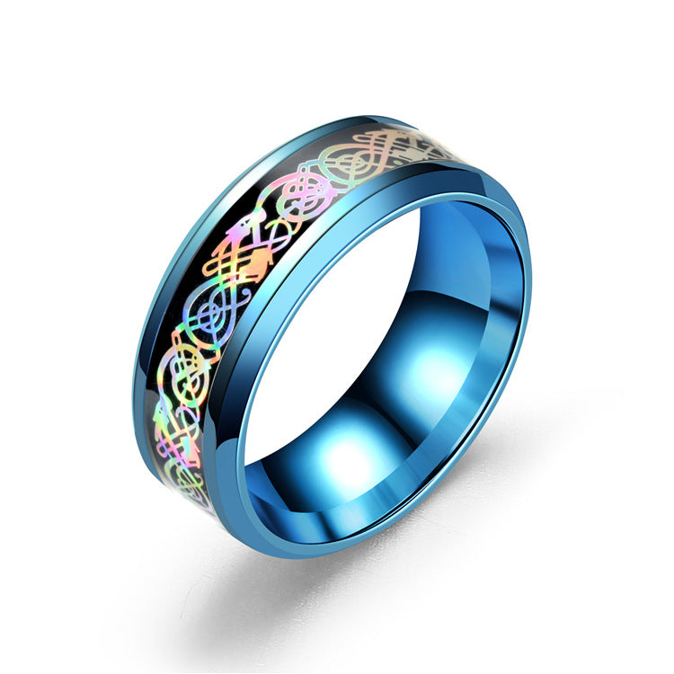 Colorful Glare Dragon Pattern Stainless Steel Rings TS098