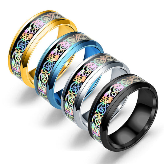 Colorful Glare Dragon Pattern Stainless Steel Rings TS098