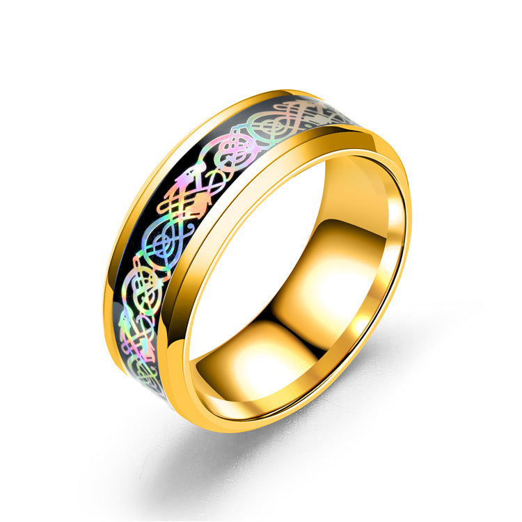 Colorful Glare Dragon Pattern Stainless Steel Rings TS098