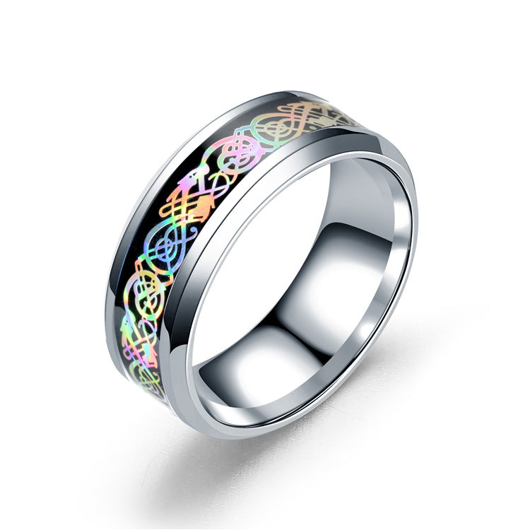 Stainless steel colorful glare dragon pattern ring MIC-TS005