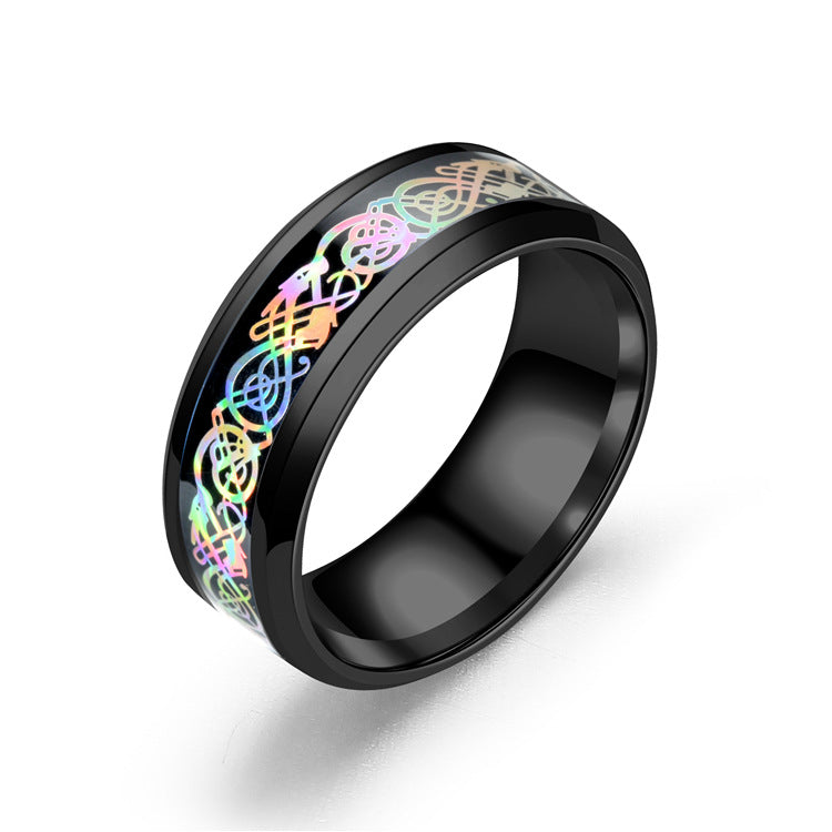 Colorful Glare Dragon Pattern Stainless Steel Rings TS098