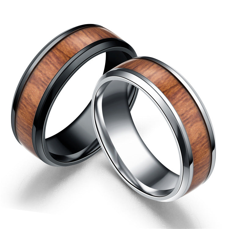 Titanium Steel Stainless Steel Wood Grain Ring TS099