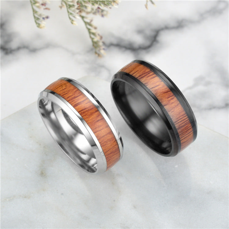 Titanium Steel Stainless Steel Wood Grain Ring TS099