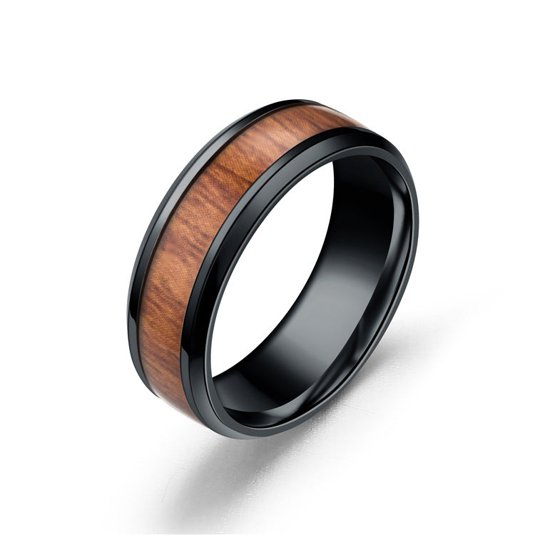 Titanium Steel Stainless Steel Wood Grain Ring TS099