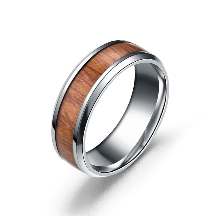 Titanium Steel Stainless Steel Wood Grain Ring TS099