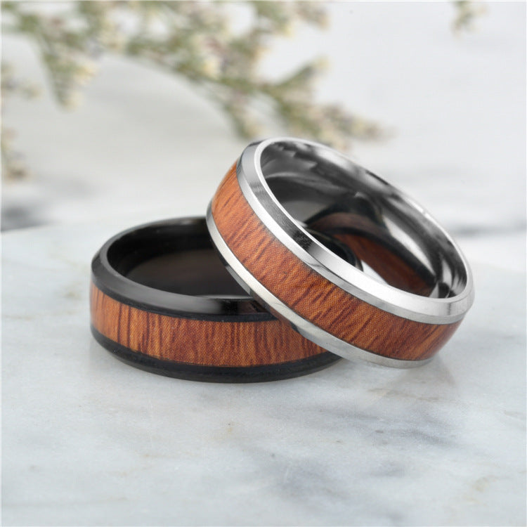 Titanium Steel Stainless Steel Wood Grain Ring TS099