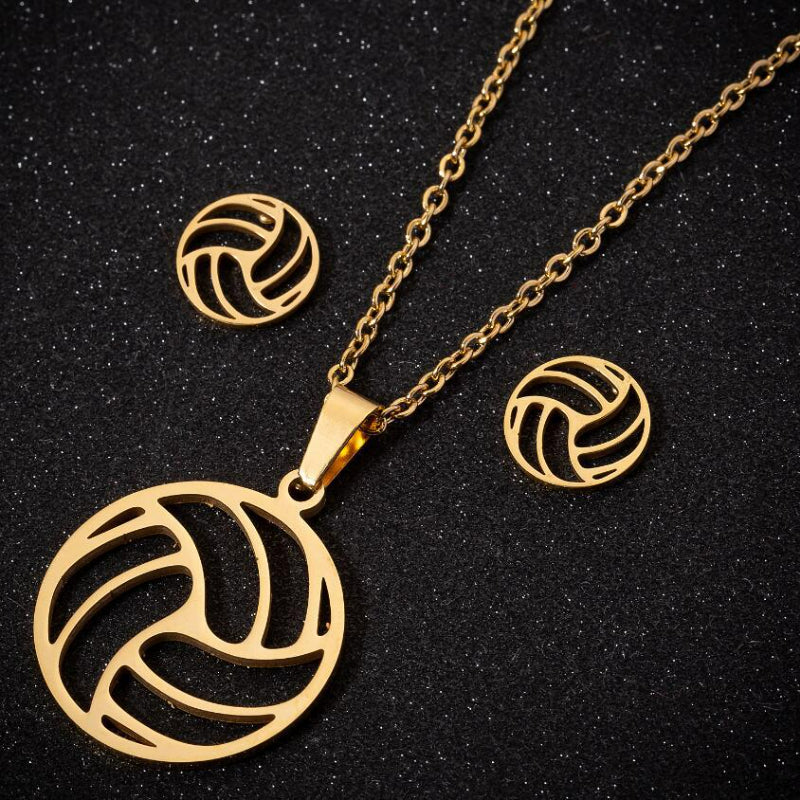 Stainless Steel Volleyball Necklace Earrings Set SS008