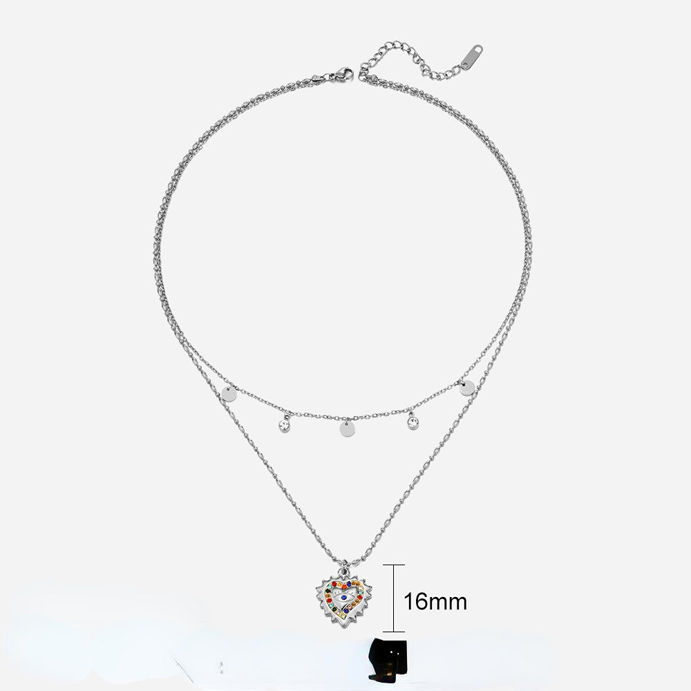 Stainless steel diamond studded heart-shaped necklace (Minimo de compra 2) MIC-ChenH033