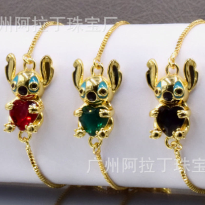 Bracelet Zircon New Cartoon Stitch Heart Zircon Bracelet Drip Oil Stitch ALD006