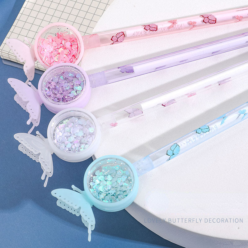 Sequin Butterfly Mosquito Repellent Plastic Ballpoint Pen Dichen002