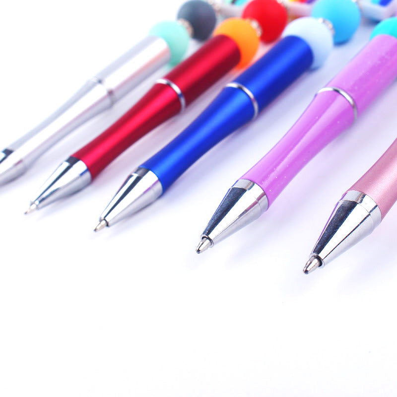 Beadable Pens Rainbow Silicone Beads Plastic Ballpoint Pen GuangTian002