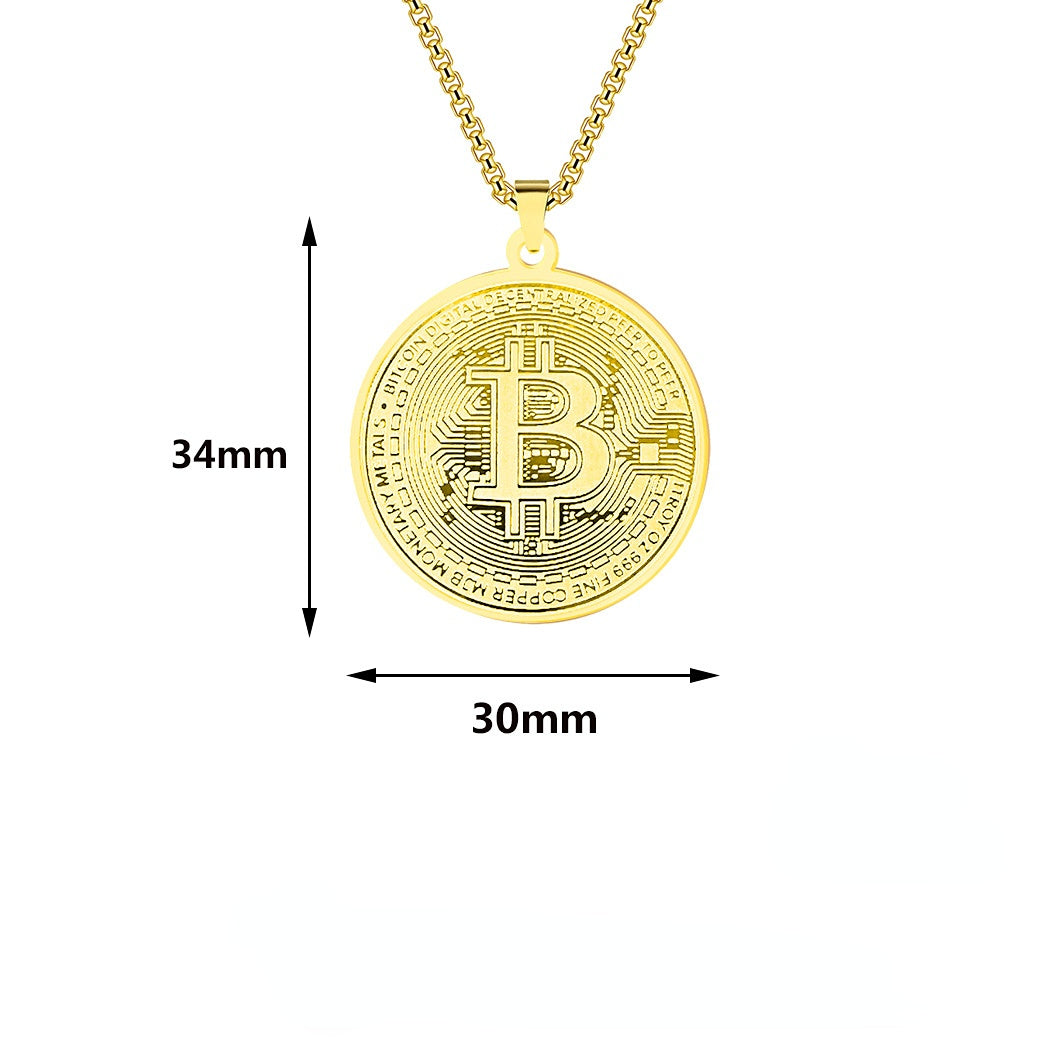 Stainless Steel Bitcoin Pendant Necklace