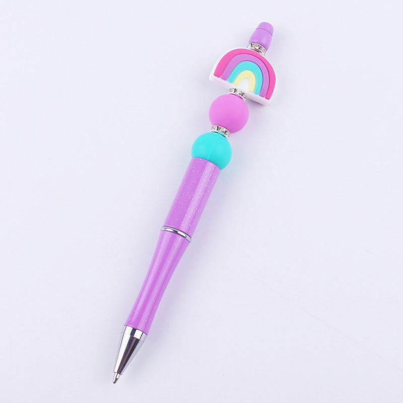 Beadable Pens Rainbow Silicone Beads Plastic Ballpoint Pen GuangTian002