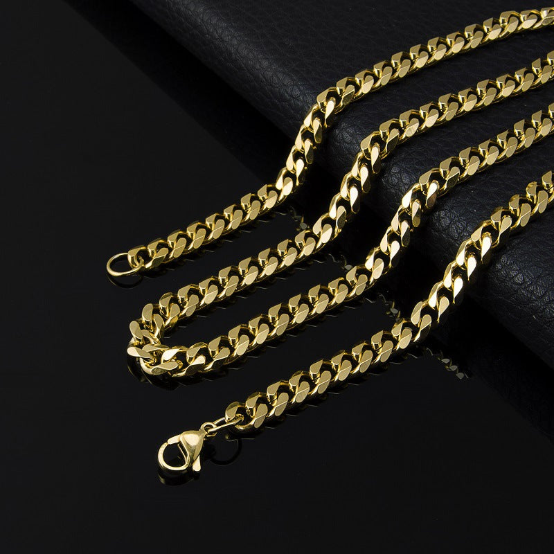 Necklaces Stainless Steel Six Sides Grinding Chain Cuban Chain Hip Hop YueS003