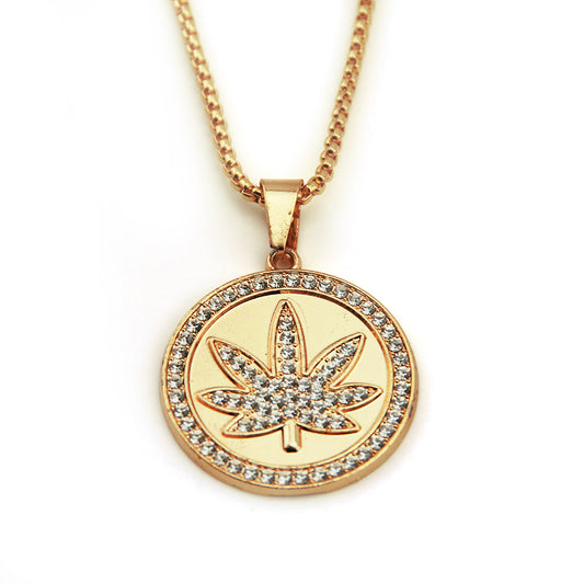 Alloy Diamond Long Maple Leaf Necklace MIC-ShangH004