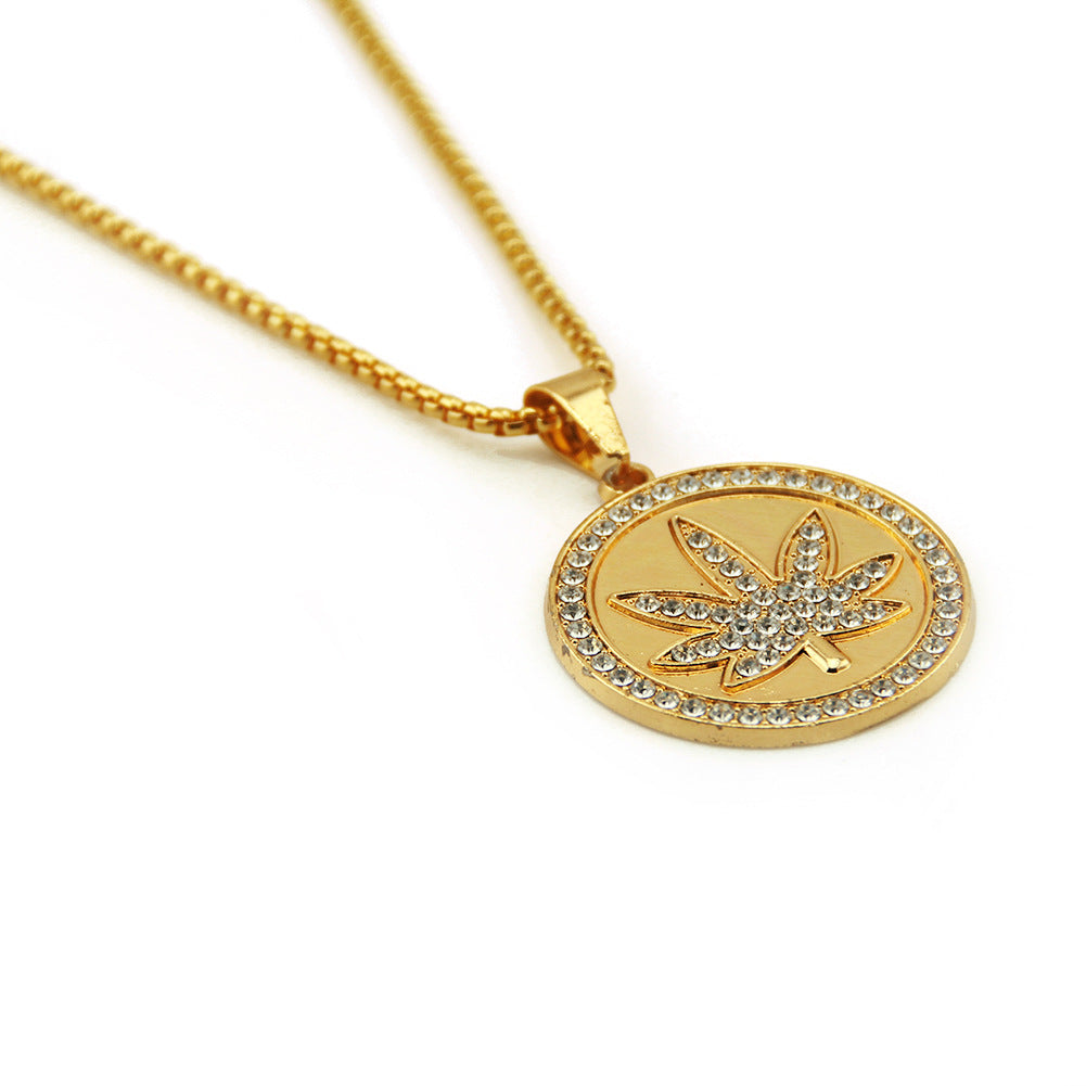 Alloy Diamond Long Maple Leaf Necklace MIC-ShangH004