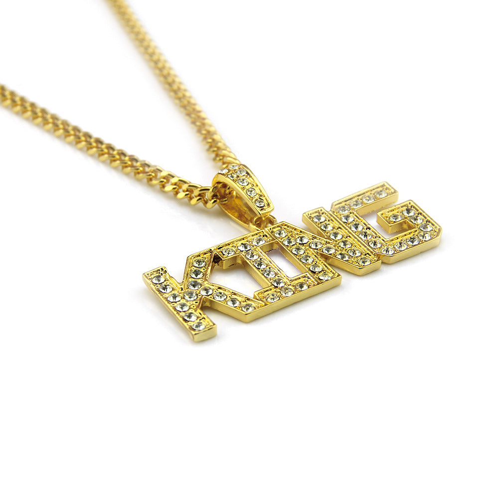 Alloy Diamond Hip Hop King Letter Necklace MYA-ShangH009