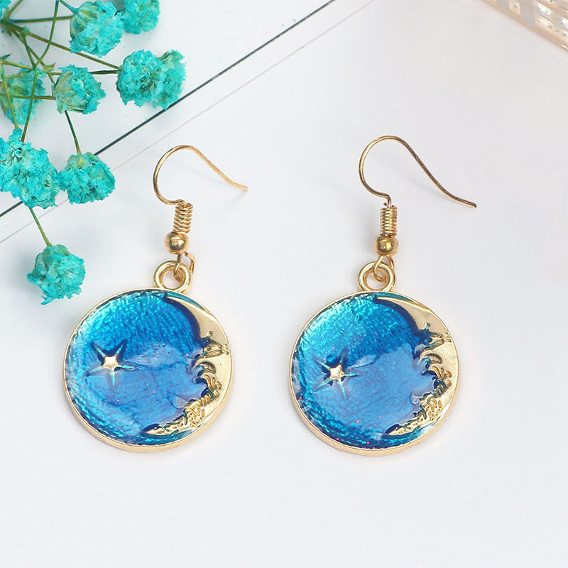 Alloy Blue Star Moon Earrings MIC-MDD022