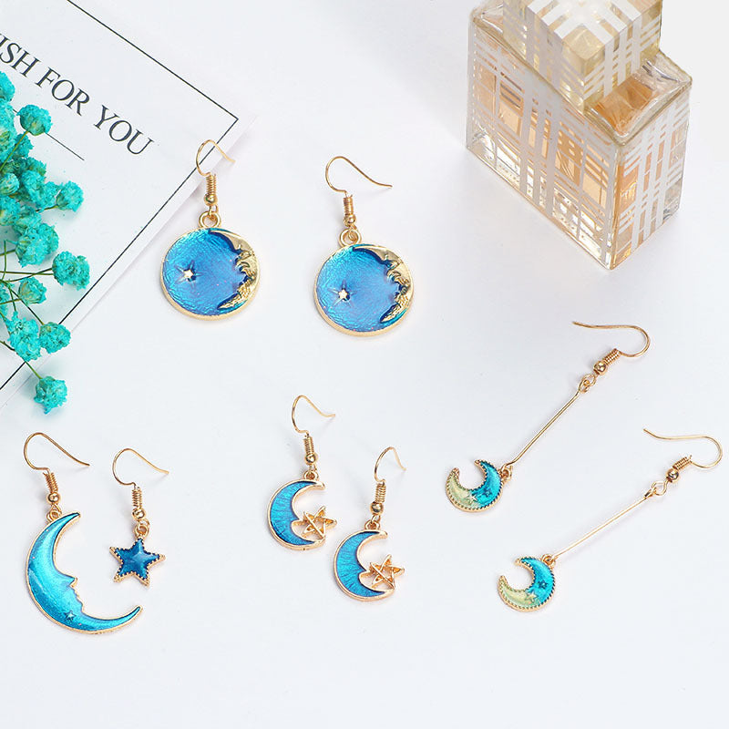 Alloy Blue Star Moon Earrings MIC-MDD022