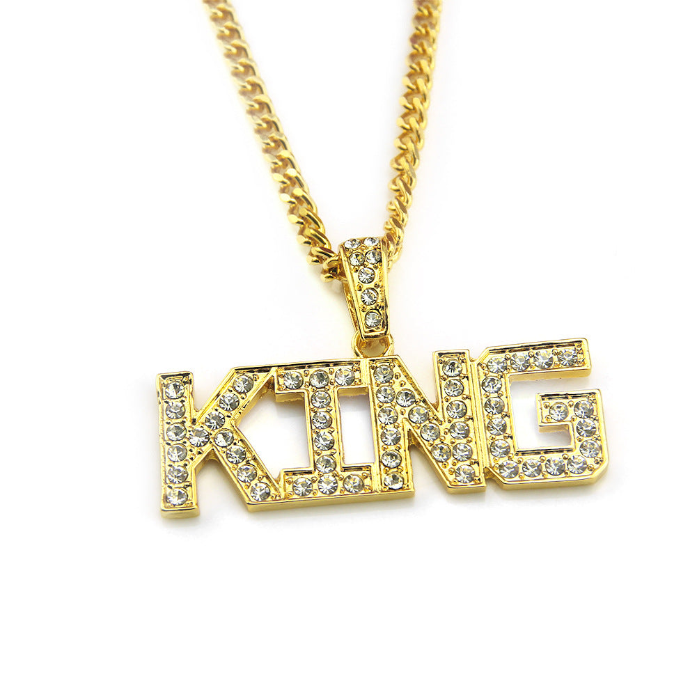 Alloy Diamond Hip Hop King Letter Necklace MYA-ShangH009